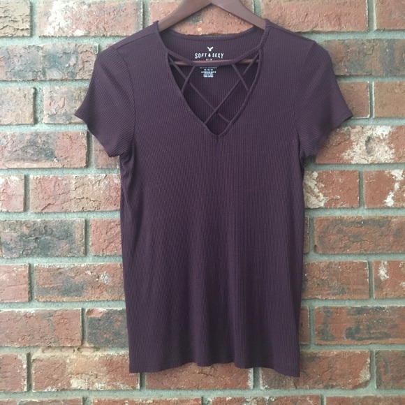 American Eagle Outfitters Tops - American Eagle Burgundy Plum Soft & Sexy Tee